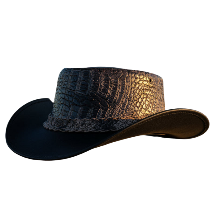 Monty Genuine Leather Outback Embossed Crocodile Cowboy Hat