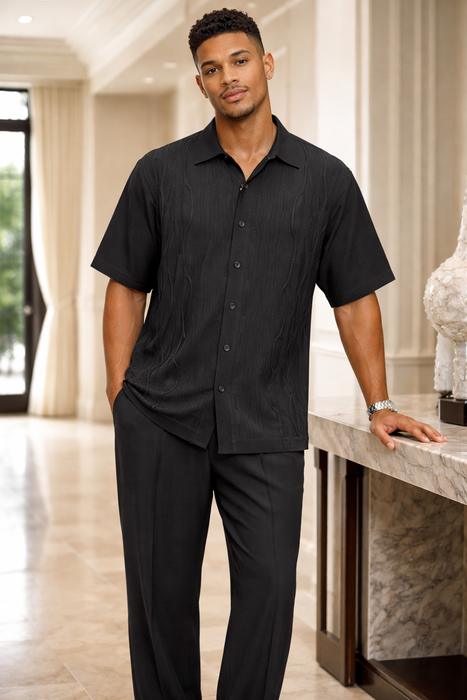 21001 Knit Front Walking Suit Shirt & Pant Set by Silversilk