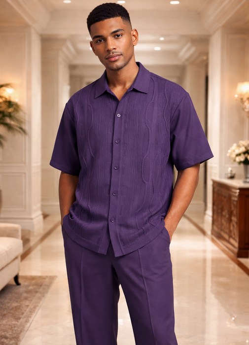 21001 Knit Front Walking Suit Shirt & Pant Set by Silversilk