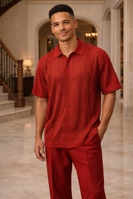 21001 Knit Front Walking Suit Shirt & Pant Set by Silversilk