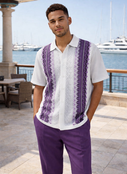 21012 Knit Front Walking Suit Set by Silversilk