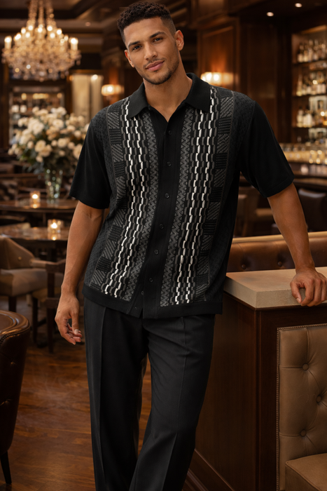 21015 Knit Front Walking Suit Shirt & Pant Set by Silversilk