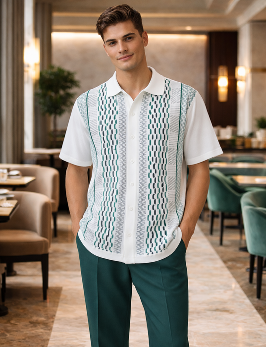 21015 Knit Front Walking Suit Shirt & Pant Set by Silversilk