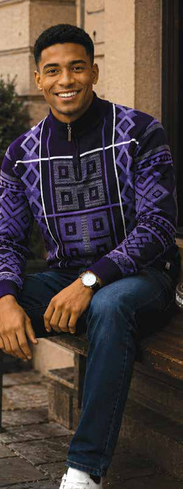 32022 Quarter-Zip Geometric Sweater by Stacy Adams