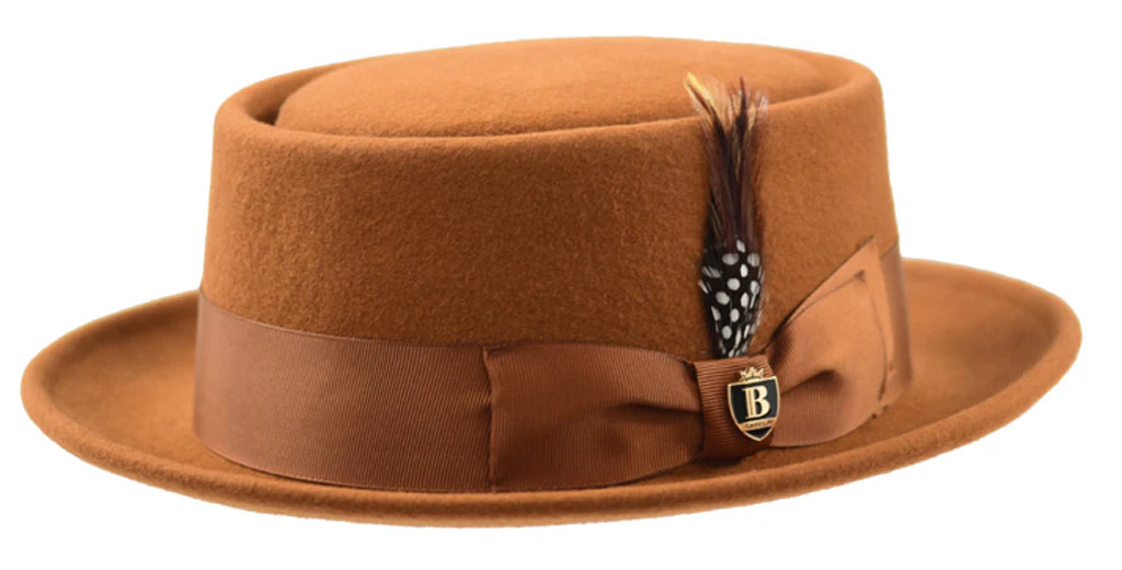 Wool Felt Pork Pie Hat For Men & Women - Classic Bowler Derby Style With Adjustable Fit