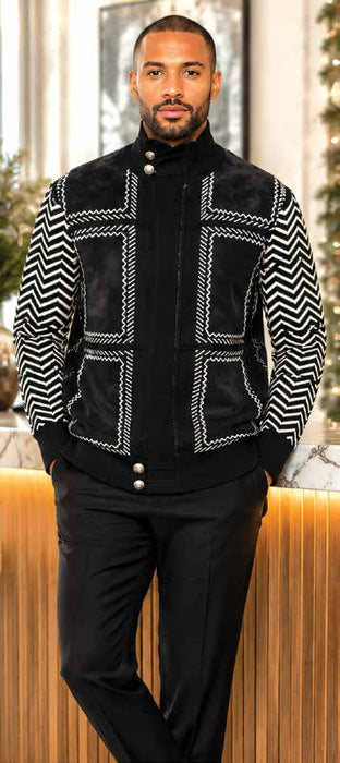 31006 Full-Zip Suede Embroidered Sweater by Silversilk