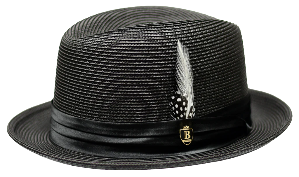 Roman Narrow Snap Brim Braid Straw Fedora by Bruno Capelo