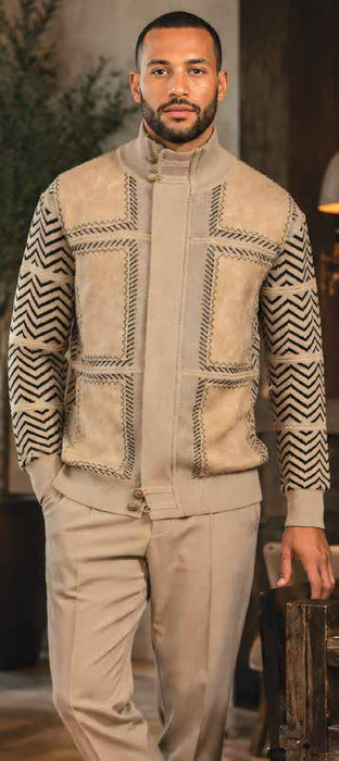 31006 Full-Zip Suede Embroidered Sweater by Silversilk