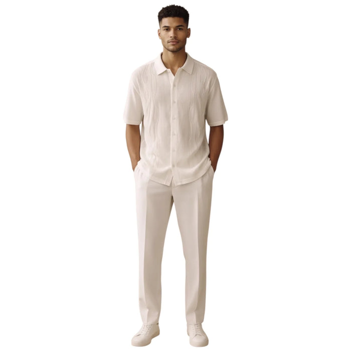21001 Knit Front Walking Suit Shirt & Pant Set by Silversilk