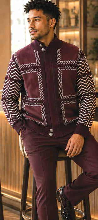 31006 Full-Zip Suede Embroidered Sweater by Silversilk