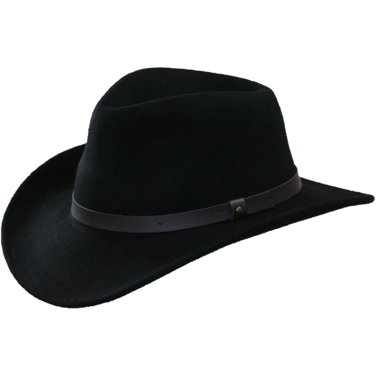 Broner Felt Outback Leather-Like Band Hat - Black