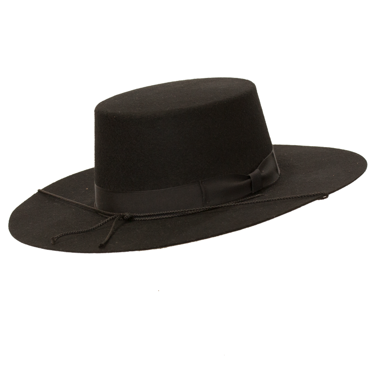 Black flat wide brim top hat