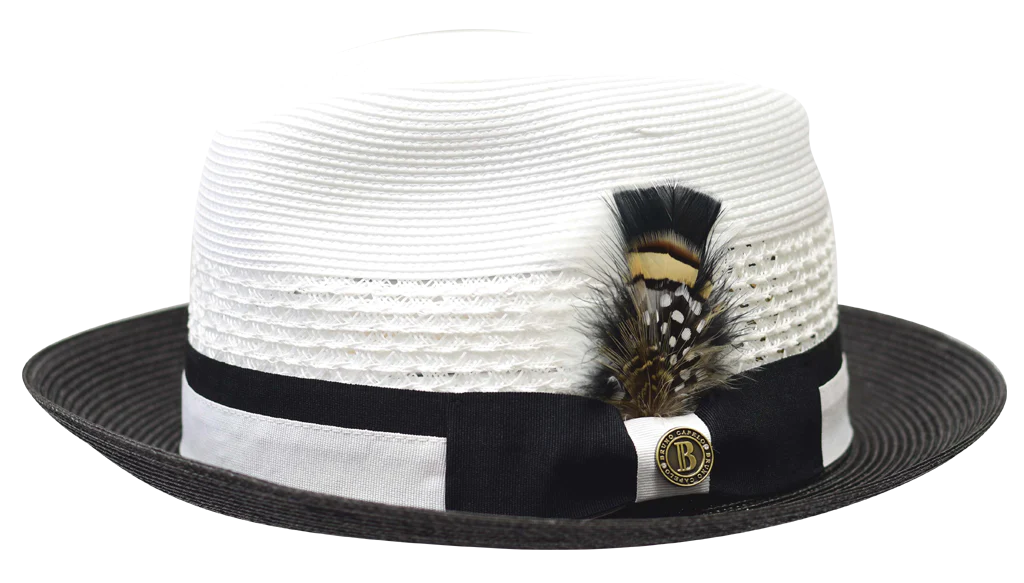 Rocco Two-Tone Straw Fedora by Bruno Capelo White/Black / L